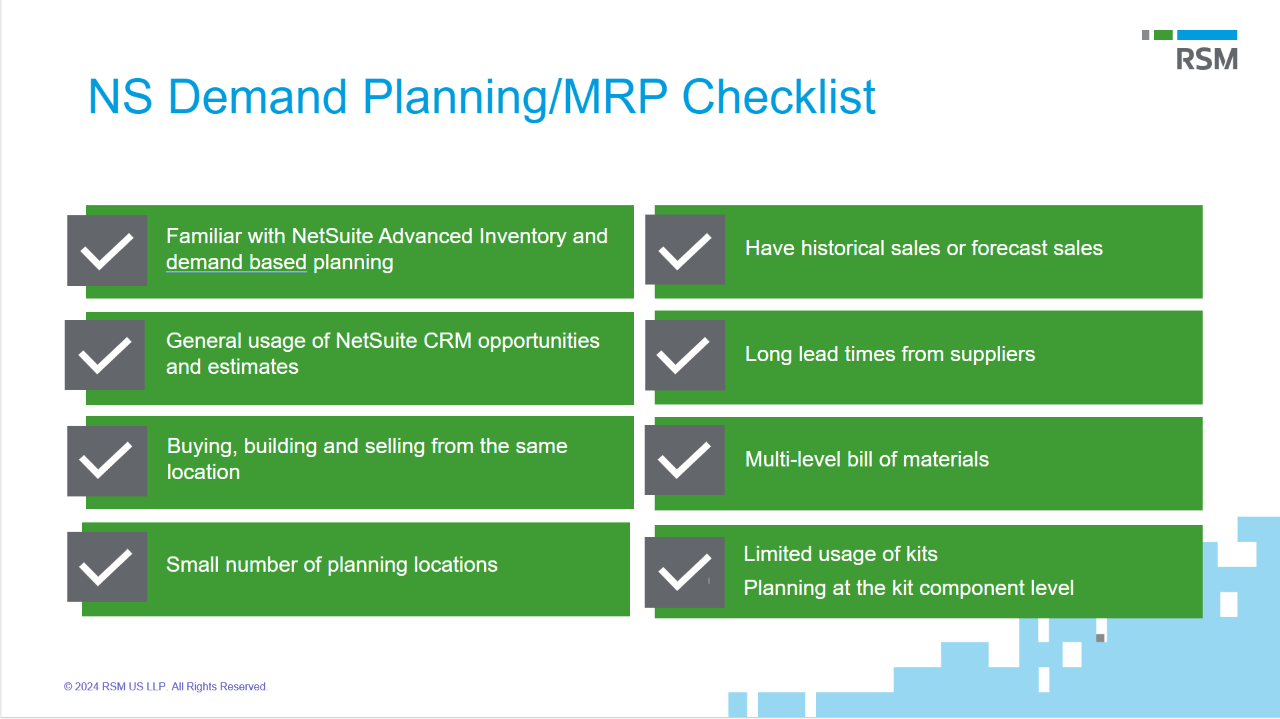 NS Demand Planning/MRP Checklist